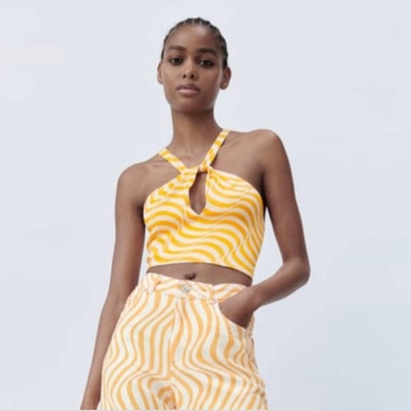 ZARA Orange Crop Top Orange Zebra Print Size Small NEW - Picture 1 of 8